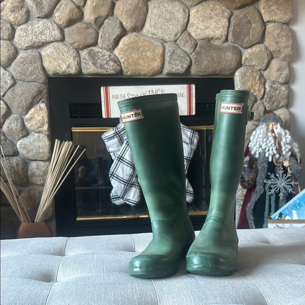 Hunter Original Women Shoes Green Rubber Slip On Comfort Tall Rain Boots Size 7
